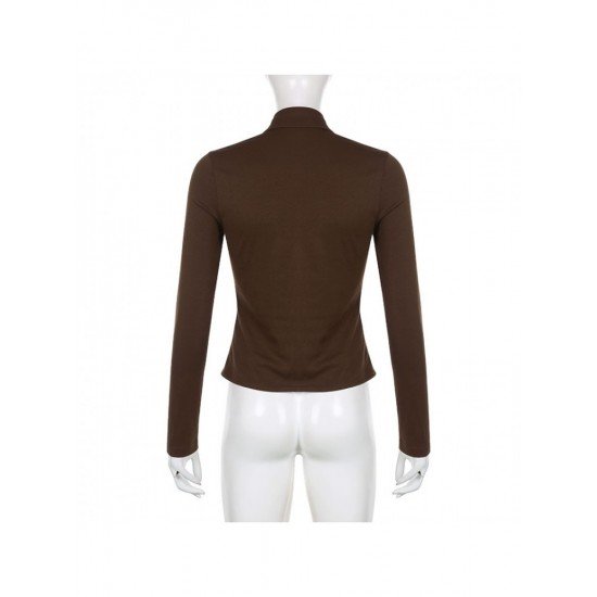  Fashion Pure Color Turndown Neck Women's Shirts