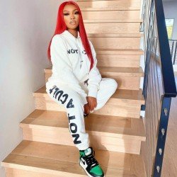 Skull Hooded White 2 Piece Jogger Sets For Women