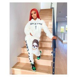 Skull Hooded White 2 Piece Jogger Sets For Women Skull Hooded White 2 Piece Jogger Sets For Women