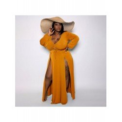 Casual Loose Split Hem Pure Color Long Dress  Casual Loose Split Hem Pure Color Long Dress