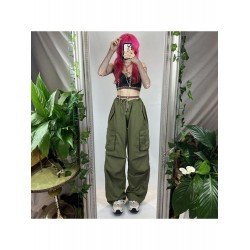 Loose Solid Drawstring Ladies Cargo Trousers