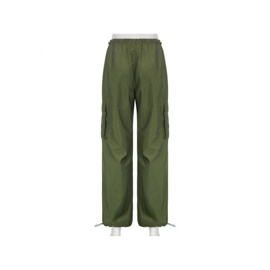 Loose Solid Drawstring Ladies Cargo Trousers