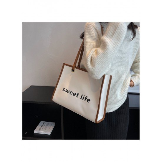  PU Letter Women's Large Capacity Tote Bag