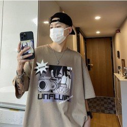  Fashion Cartoon Pattern Men Loose Tee
