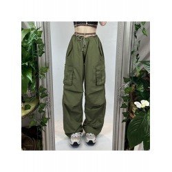 Loose Solid Drawstring Ladies Cargo Trousers