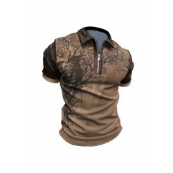 Men's Casual Printing Zipper Up Short Sleeve Polo Shirt  Men's Casual Printing Zipper Up Short Sleeve Polo Shirt