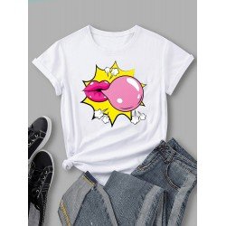 Blowing Bubble Gum Graphic Short Sleeve T Shirts