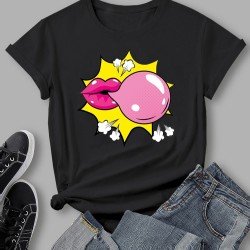 Blowing Bubble Gum Graphic Short Sleeve T Shirts