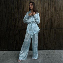 Printed Blouse Casual Trouser Sets For Women