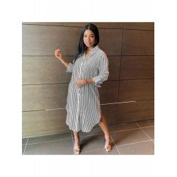 Fashion Casual Striped Split Hem Women's Dress  Fashion Casual Striped Split Hem Women's Dress