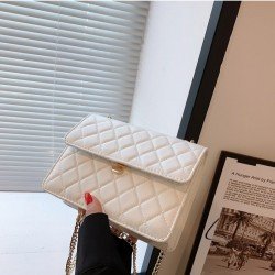  Simple PU Rhombus Lattice Pure Color Chain Bag