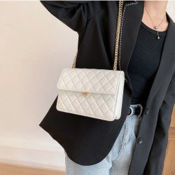  Simple PU Rhombus Lattice Pure Color Chain Bag