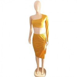  Fashion Slant Shoulder Top And Split Skirt Sets