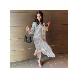 Fashion Casual Striped Split Hem Women's Dress  Fashion Casual Striped Split Hem Women's Dress