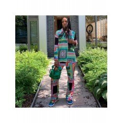  Geometric Print Casual Matching Blouse And Trouser Sets