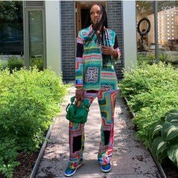  Geometric Print Casual Matching Blouse And Trouser Sets