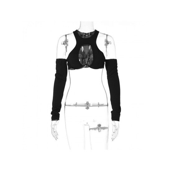 Sexy Black Cut Out Cropped Tops