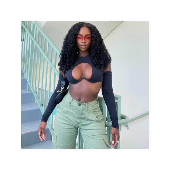 Sexy Black Cut Out Cropped Tops