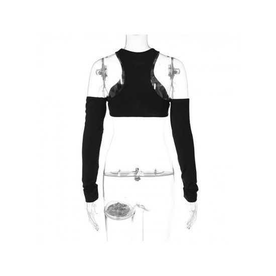 Sexy Black Cut Out Cropped Tops