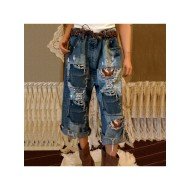  Fashion Ripped Patch Women's Denim Jeans