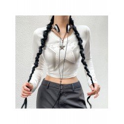 Y2K Style White Star Printed Crop T Shirts Y2K Style White Star Printed Crop T Shirts
