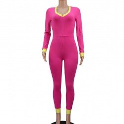  Sexy Slim Deep V Zipper Long Sleeve Jumpsuit