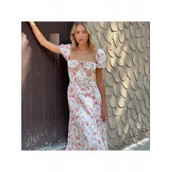 Summer Square Collar Puff Sleeve Floral Women's Dress  Summer Square Collar Puff Sleeve Floral Women's Dress