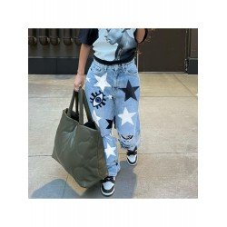 Star Printed Ripped Blue Casual Jeans
