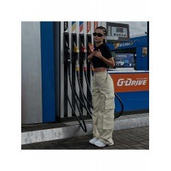 Trendy Black Solid Straight Leg Cargo Jean Trousers