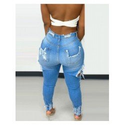 Fashion Ripped Pure Color Women's Jeans  Fashion Ripped Pure Color Women's Jeans