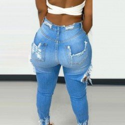  Fashion Ripped Pure Color Women's Jeans