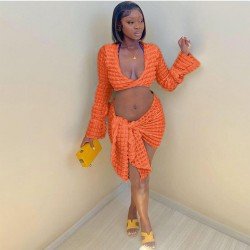  Bubble Cloth Pure Color Women's Skirt Set