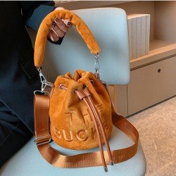  Pure Color Velvet Letter Women's Bucket Bag