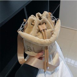  Pure Color Velvet Letter Women's Bucket Bag