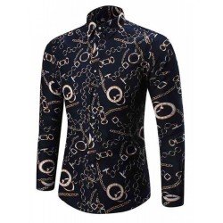 Chain Printed Stand Collar Shirts For Men Chain Printed Stand Collar Shirts For Men
