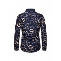 Chain Printed Stand Collar Shirts For Men Chain Printed Stand Collar Shirts For Men