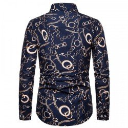 Chain Printed Stand Collar Shirts For Men