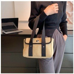 Shopping Contrast Color Canvas Large Shoulder Bags