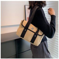 Shopping Contrast Color Canvas Large Shoulder Bags