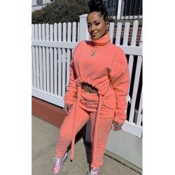 Solid Turtle Neck Simple Matching 2 Piece Trouser Sets