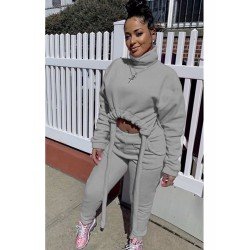 Solid Turtle Neck Simple Matching 2 Piece Trouser Sets