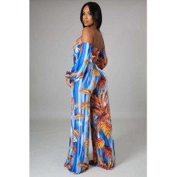 Fashion Printing Off Shoulder Puff Sleeve Jumpsuit Fashion Printing Off Shoulder Puff Sleeve Jumpsuit
