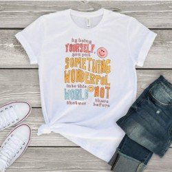 Casual Printed Letter Smile Face Summer T Shirts