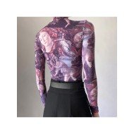 Vintage Mock Neck Long Sleeve T Shirts