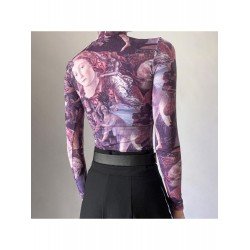 Vintage Mock Neck Long Sleeve T Shirts