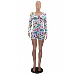  Tight Geometric Print Long Sleeve Women's Rompers