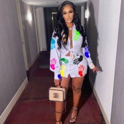  Casual Printing Shirt Top And Short Skirt Set