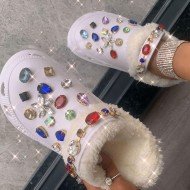  Plush Rhinestone White Spring Slippers For Women