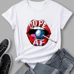 Lip Letter Candy Graphic Summer Black T Shirts