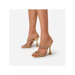 Square Toe Rhinestone Heeled Slippers For Women Square Toe Rhinestone Heeled Slippers For Women